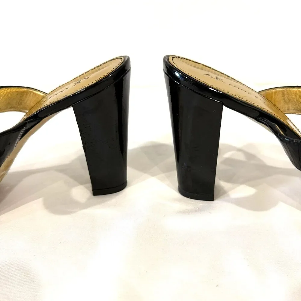 Anne Klein Black‎ Gold Chain Link Heels Sandal Slides Professional Womens 8.5